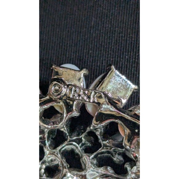 Vintage BSK Pink & Clear Rhinestone Floral Leaf Brooch Pin Costume Jewelry 2.5" - Picture 8 of 9